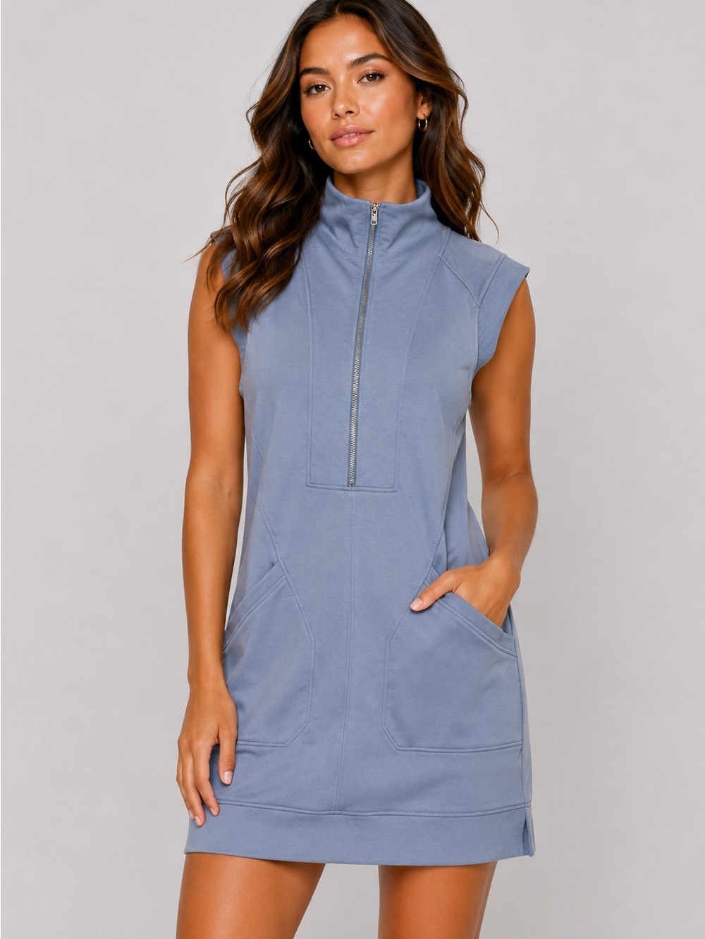 Elegant Classy Sleeveless Short Dress Casual Streetwear Comfy Light Blue Beach M